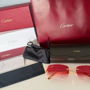 Cartier Red Gradient Sunglasses with Gold Accents